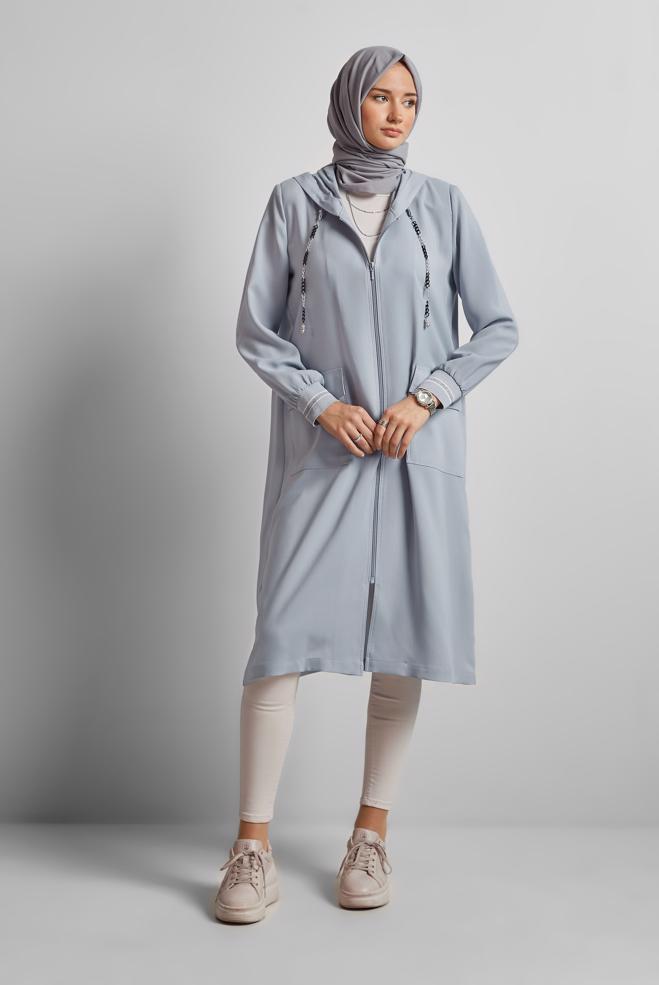 Hijab clothing GREY HOODED JACKET 45598 - ALVİNA