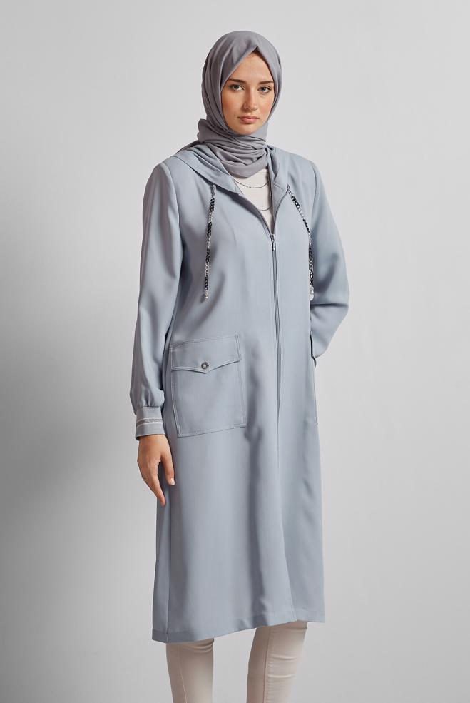 Hijab clothing GREY HOODED JACKET 45598 - ALVİNA