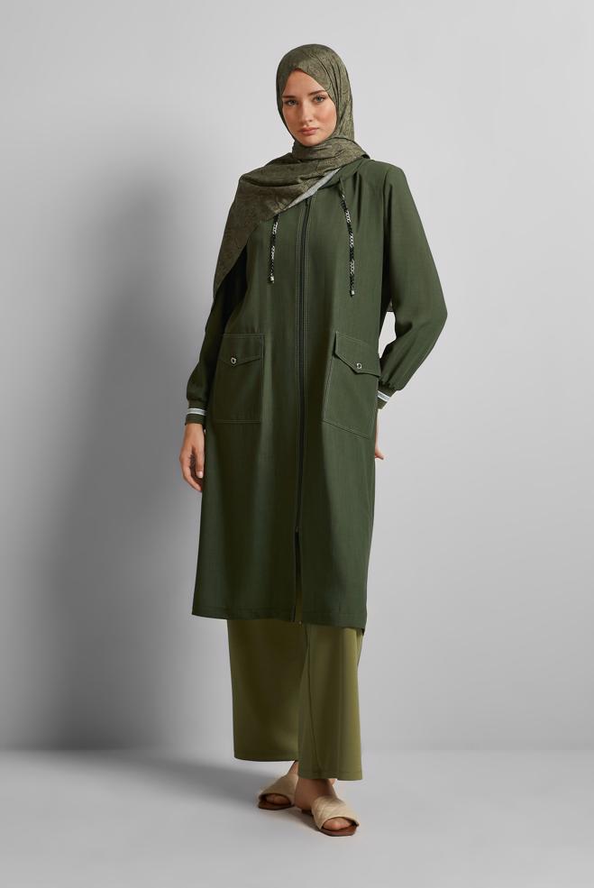 Hijab clothing KHAKI HOODED JACKET 45598 - ALVİNA