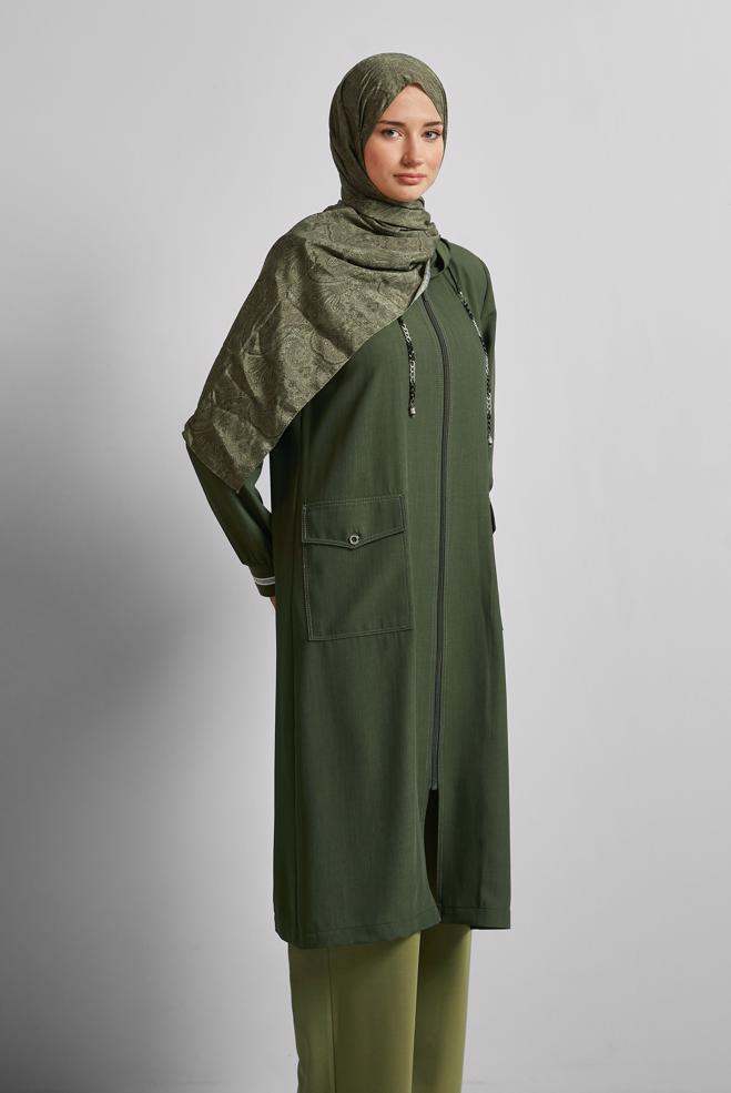 Hijab clothing KHAKI HOODED JACKET 45598 - ALVİNA