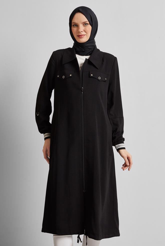 Hijab clothing BLACK LINEN LOOKING JACKET 45599 - ALVİNA