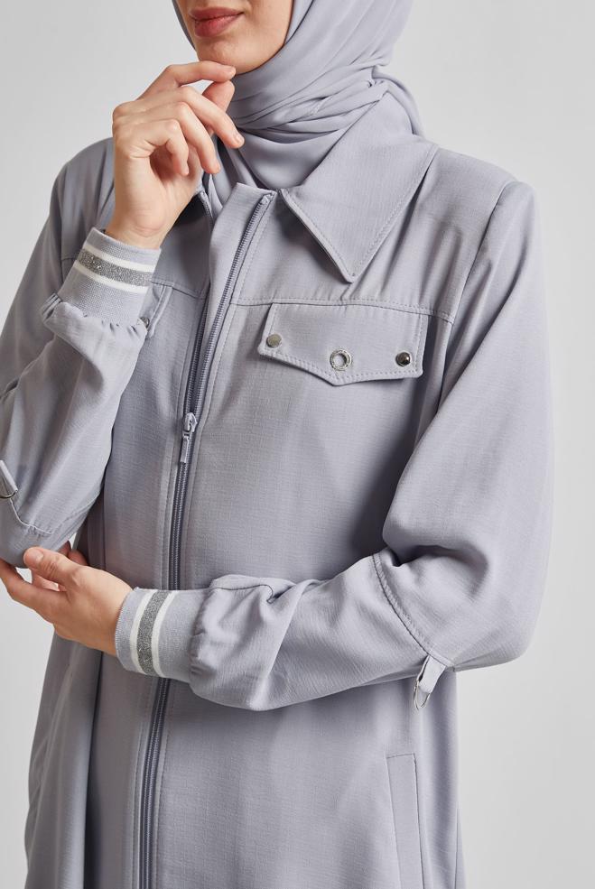 Hijab clothing GREY LINEN LOOKING JACKET 45599 - ALVİNA