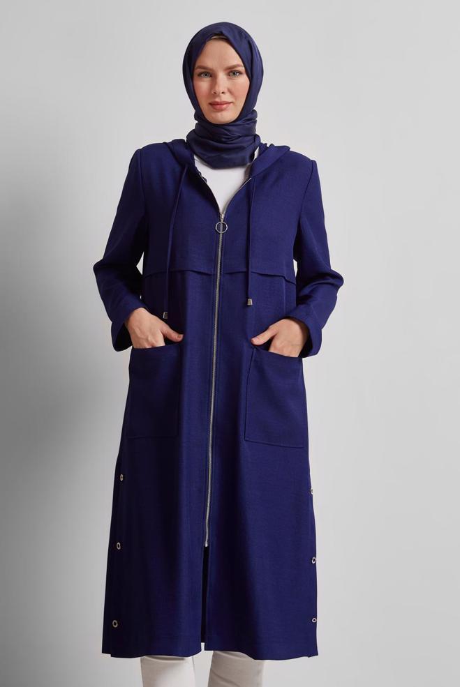Hijab clothing NAVY BLUE HOODED JACKET 45600 - ALVİNA