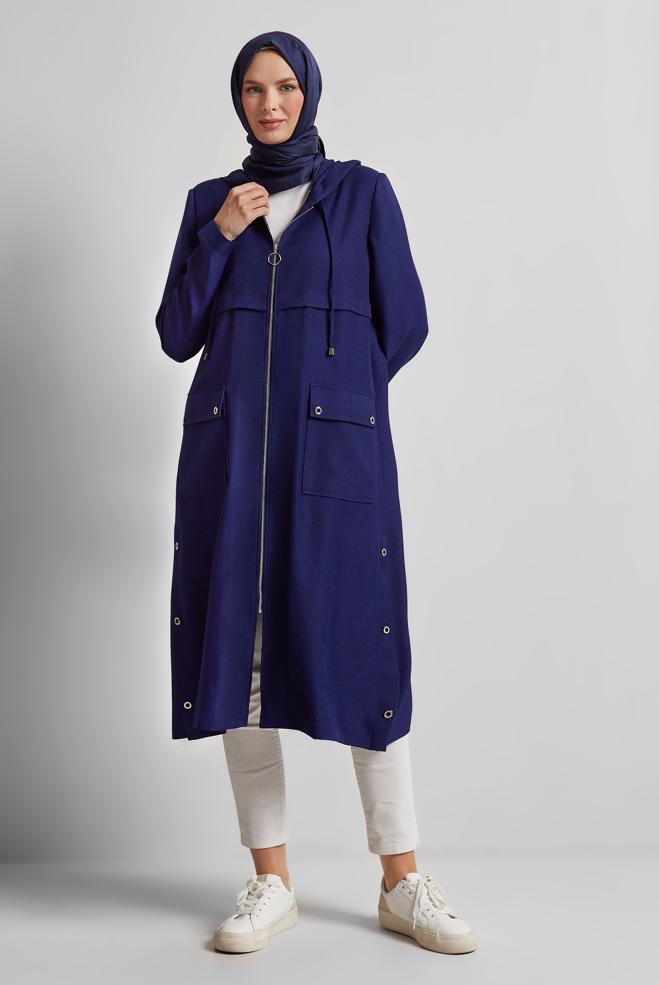 Hijab clothing NAVY BLUE HOODED JACKET 45600 - ALVİNA