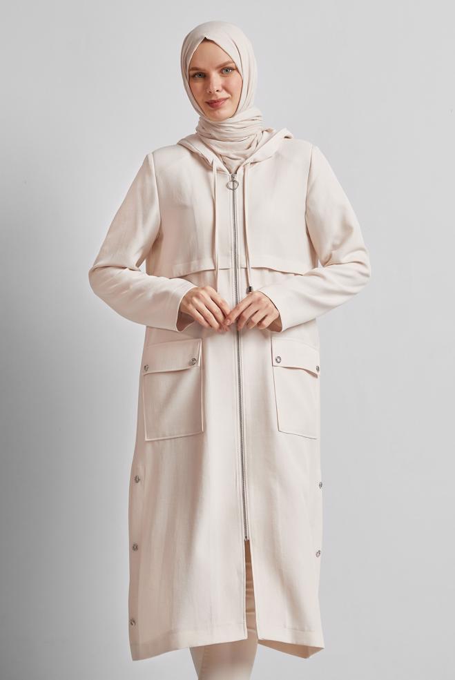 Vêtements hijab ÉCRUE VESTE À CAPUCHE 45600 - ALVİNA