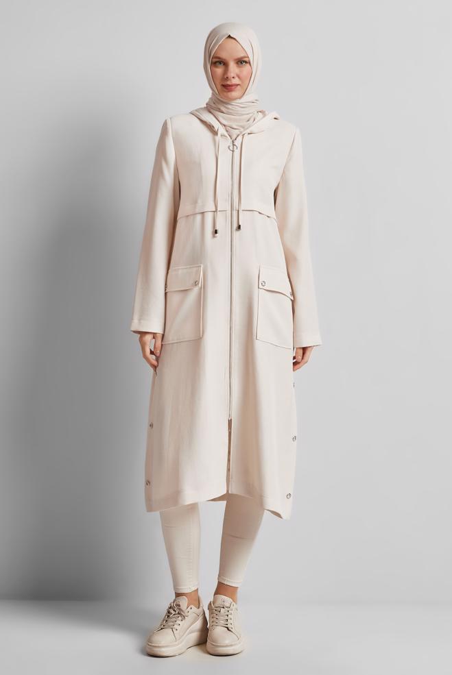 Vêtements hijab ÉCRUE VESTE À CAPUCHE 45600 - ALVİNA