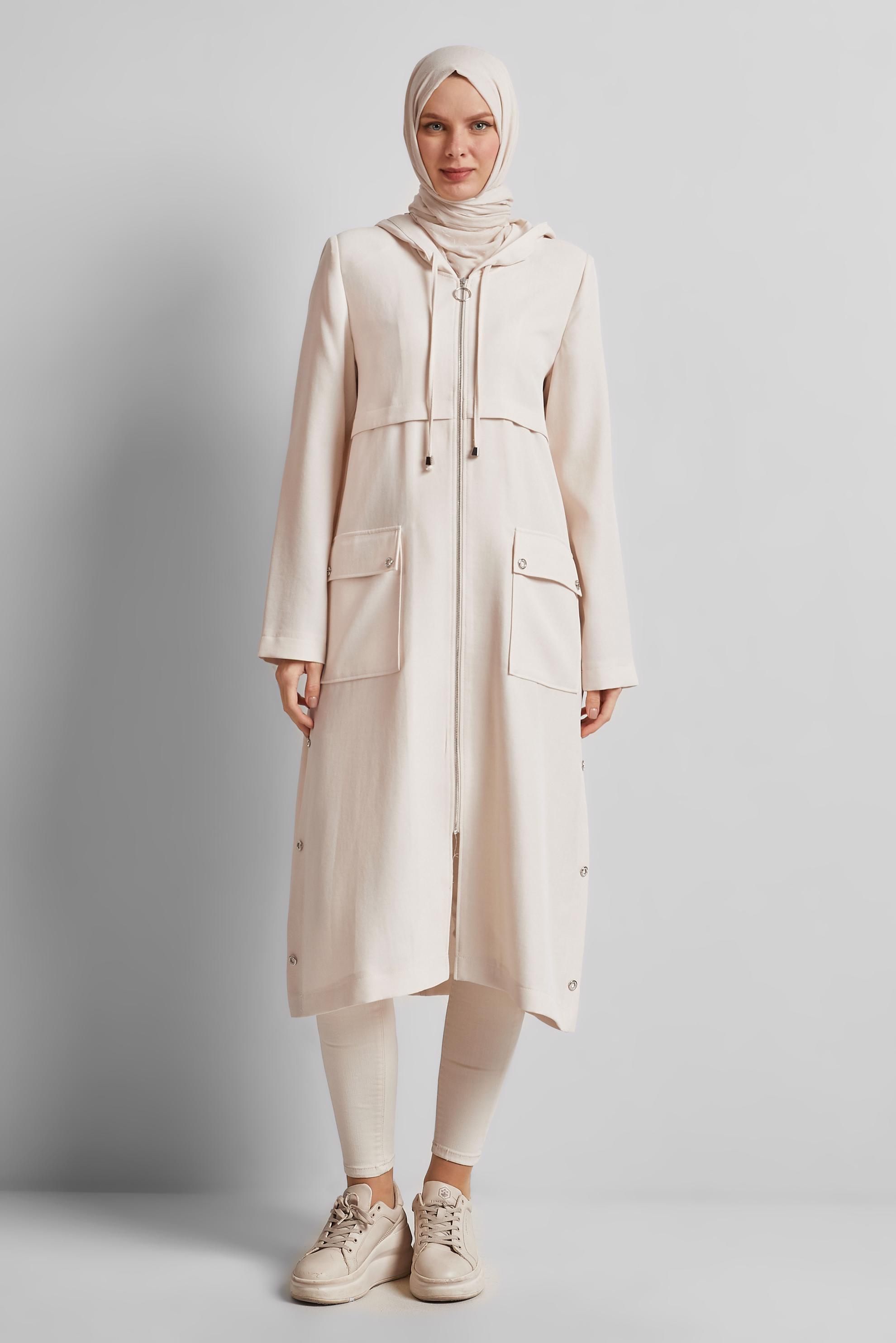 Tesettür giyim EKRU KAPÜŞONLU GİY ÇIK 45600
