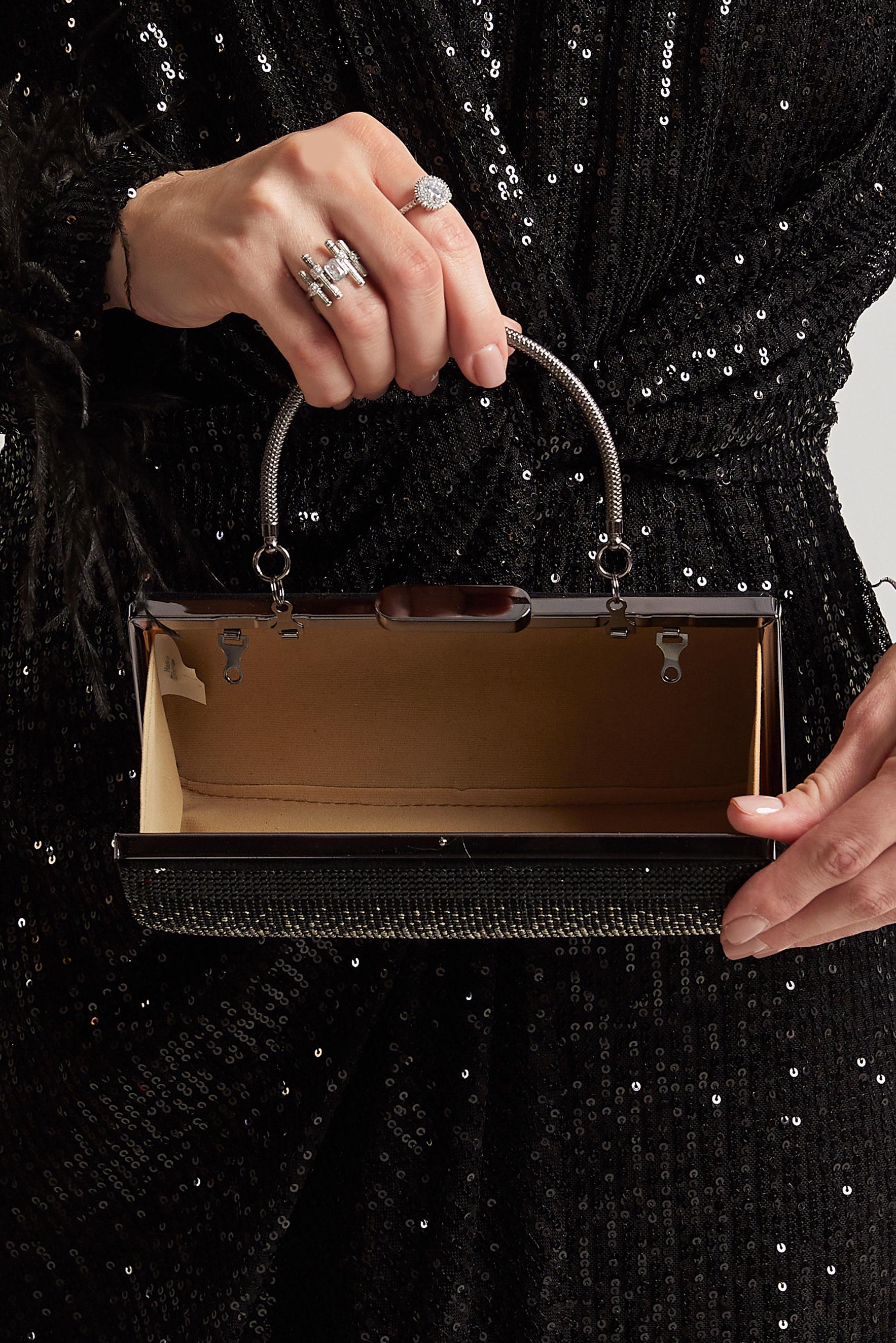 Tesettür giyim SİYAH ALVİNA ABİYE ÇANTA 352