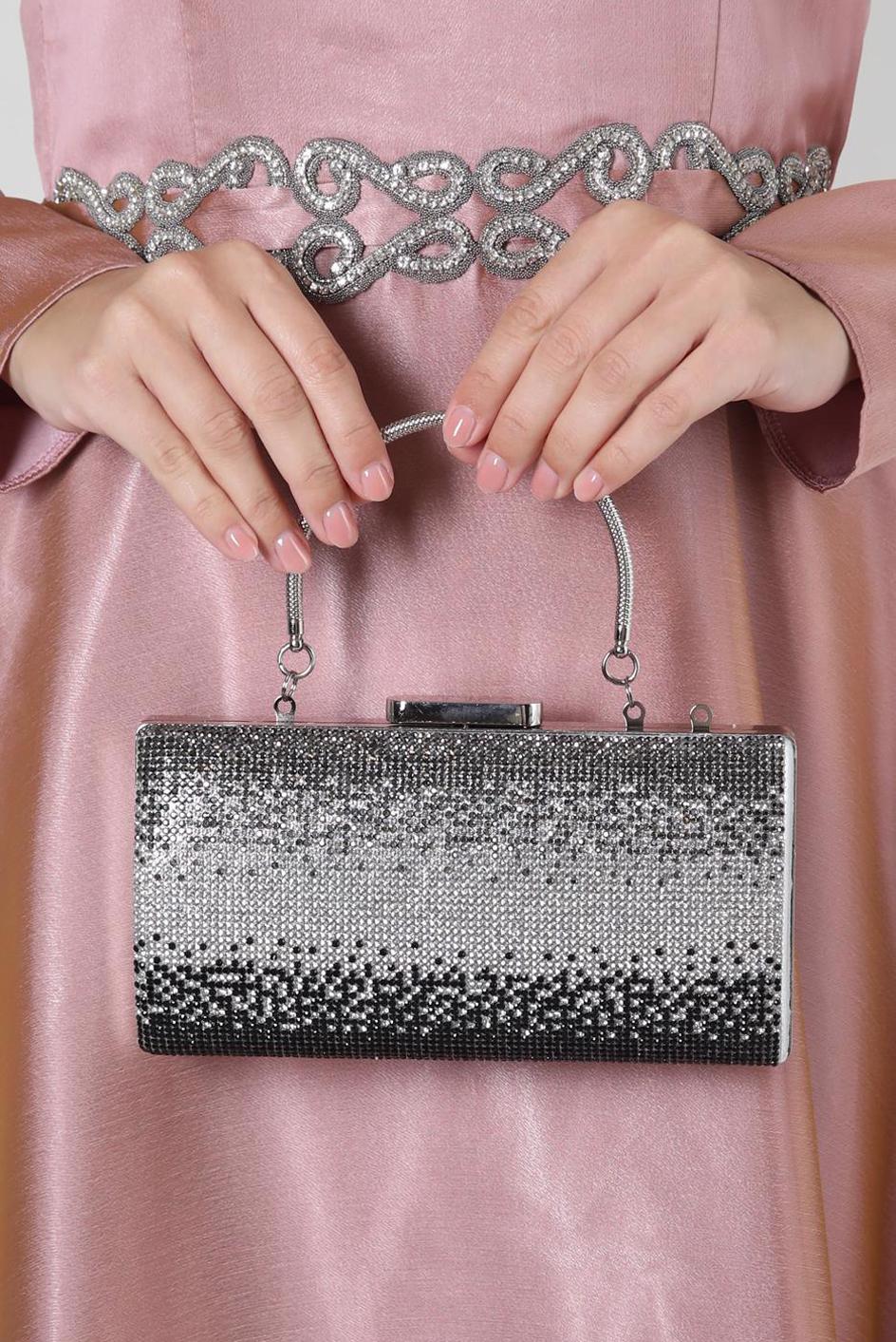 Tesettür giyim GÜMÜŞ ALVİNA ABİYE ÇANTA 352