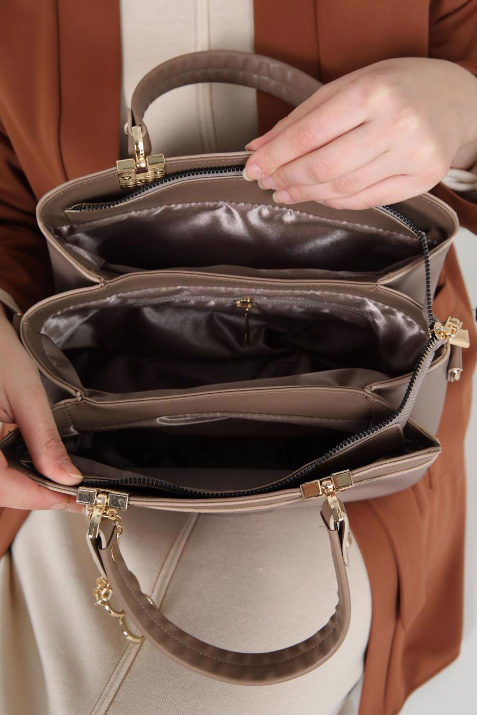 Tesettür giyim VİZON ALVİNA ÇANTA 978