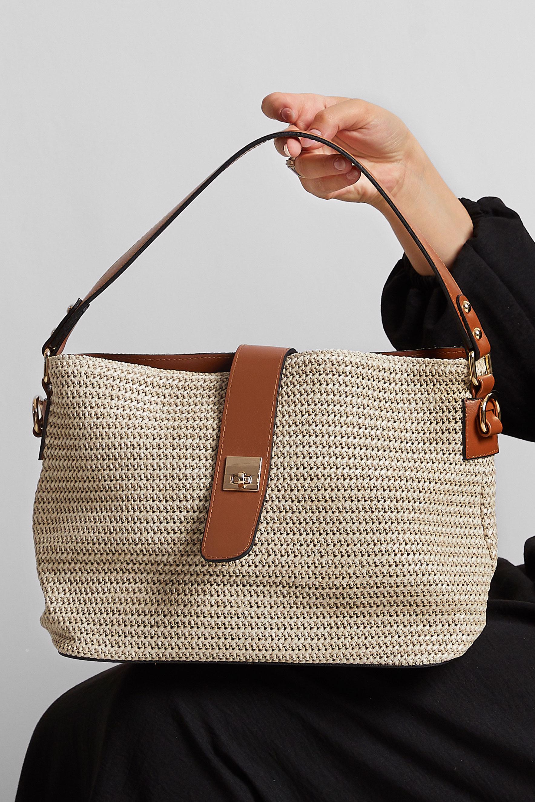 Tesettür giyim VİZON ALVİNA HASIR ÇANTA 2167