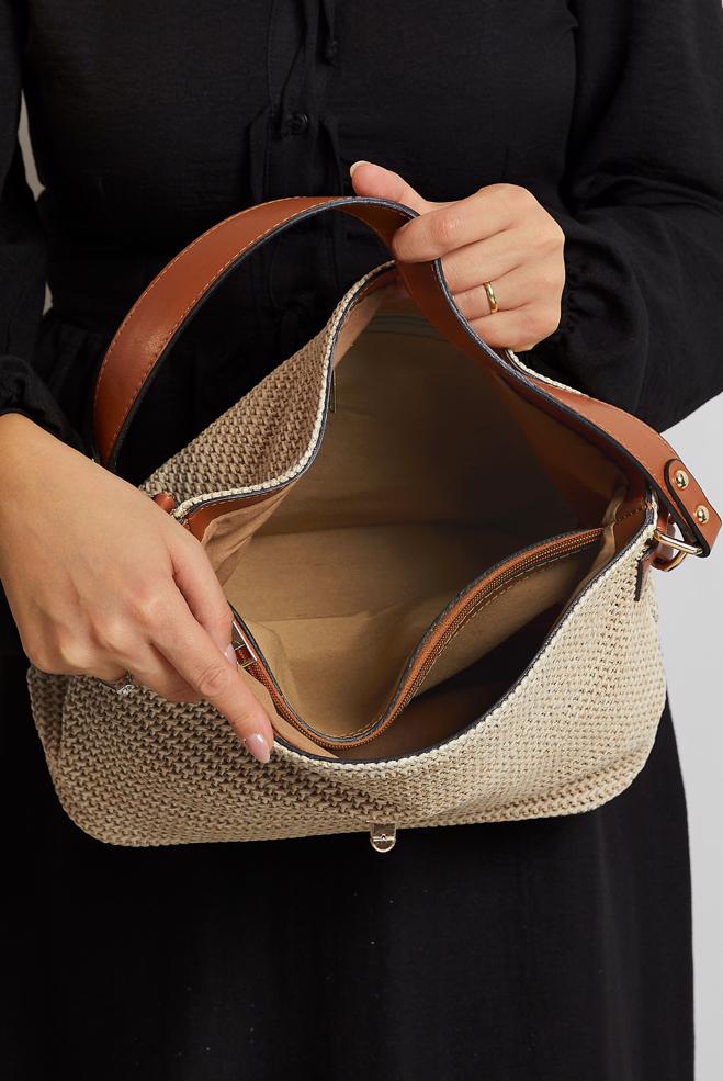 Tesettür giyim VİZON ALVİNA HASIR ÇANTA 2167 - ALVİNA