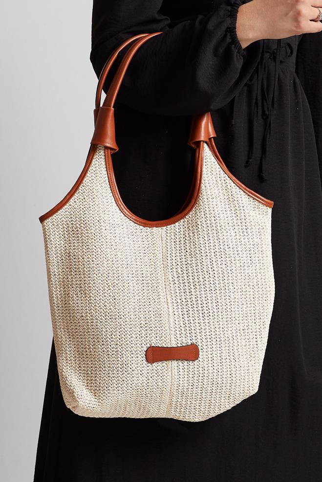 Tesettür giyim BEJ ALVİNA HASIR ÇANTA 2177 - ALVİNA