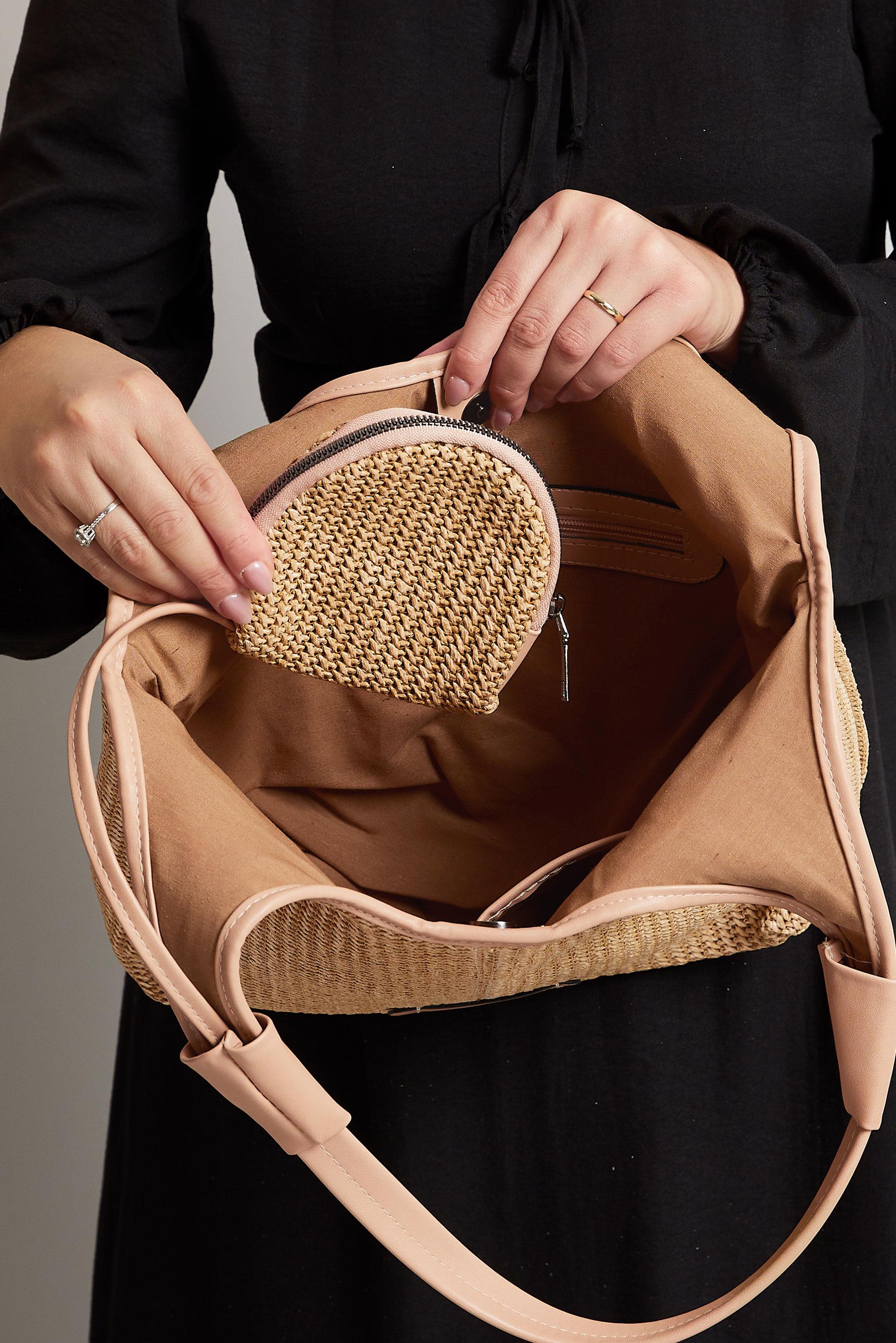 Tesettür giyim KAHVE ALVİNA HASIR ÇANTA 2177