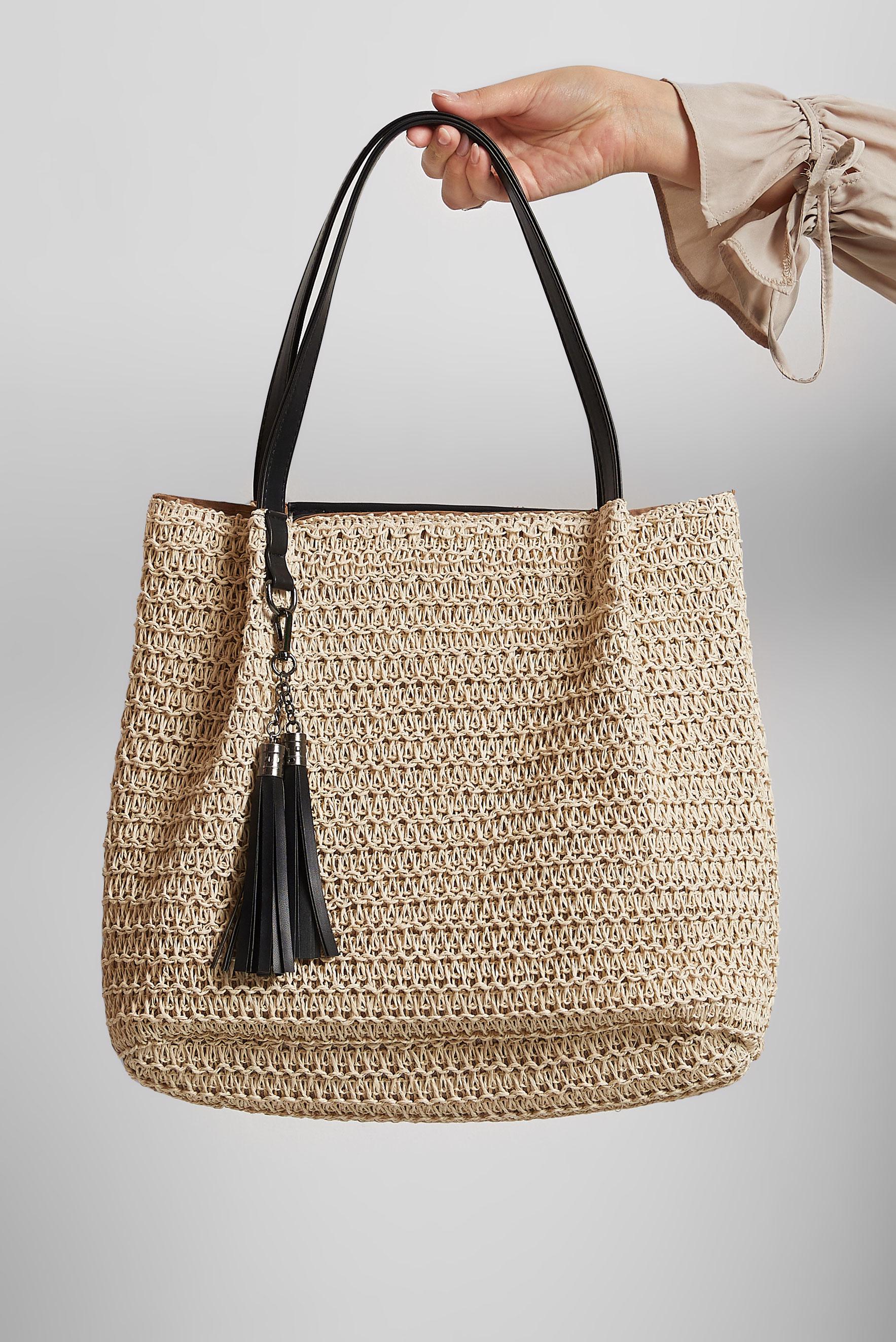 Tesettür giyim BEJ ALVİNA HASIR ÇANTA 2179