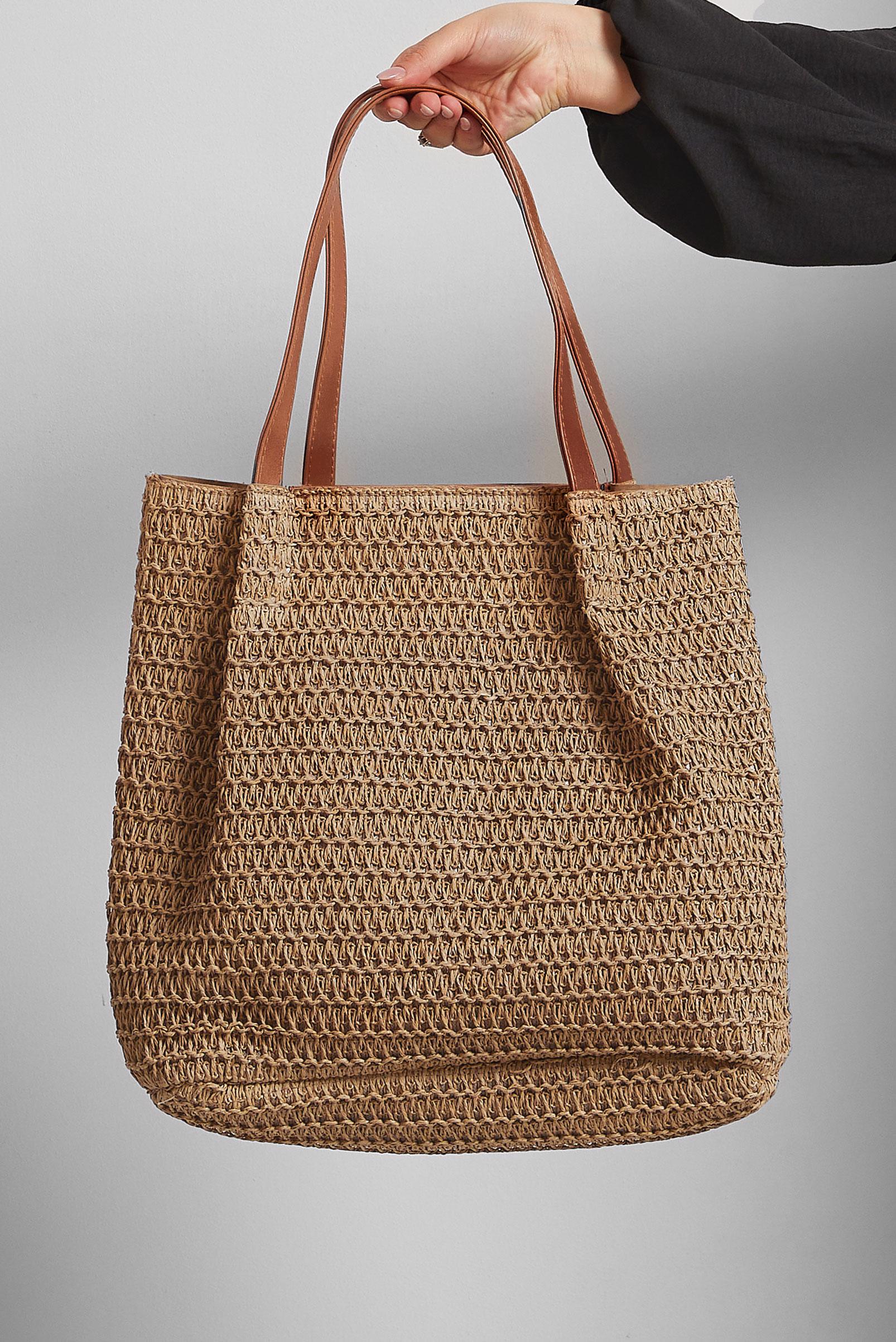 Tesettür giyim VİZON ALVİNA HASIR ÇANTA 2179