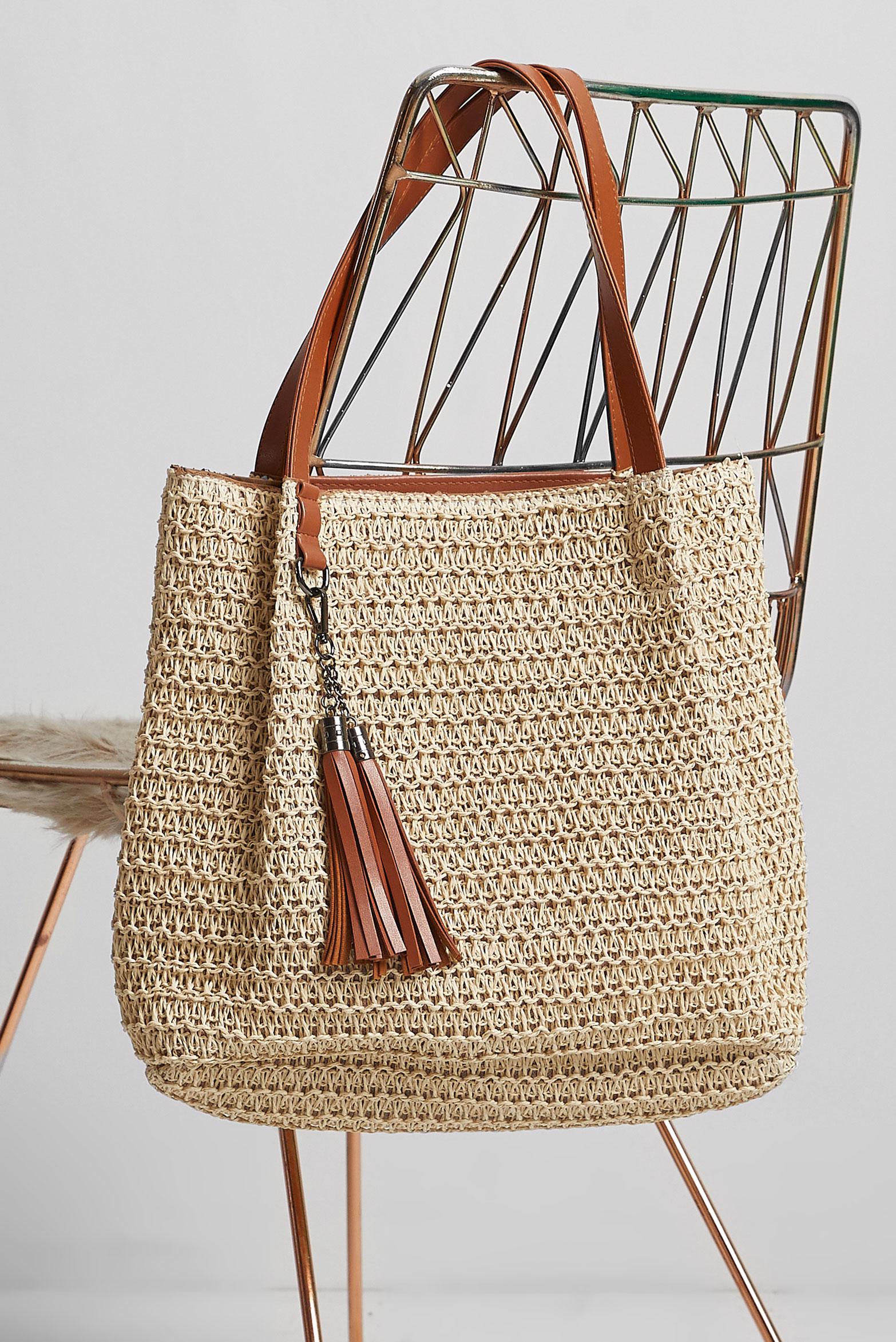 Tesettür giyim BEJ ALVİNA HASIR ÇANTA 2179