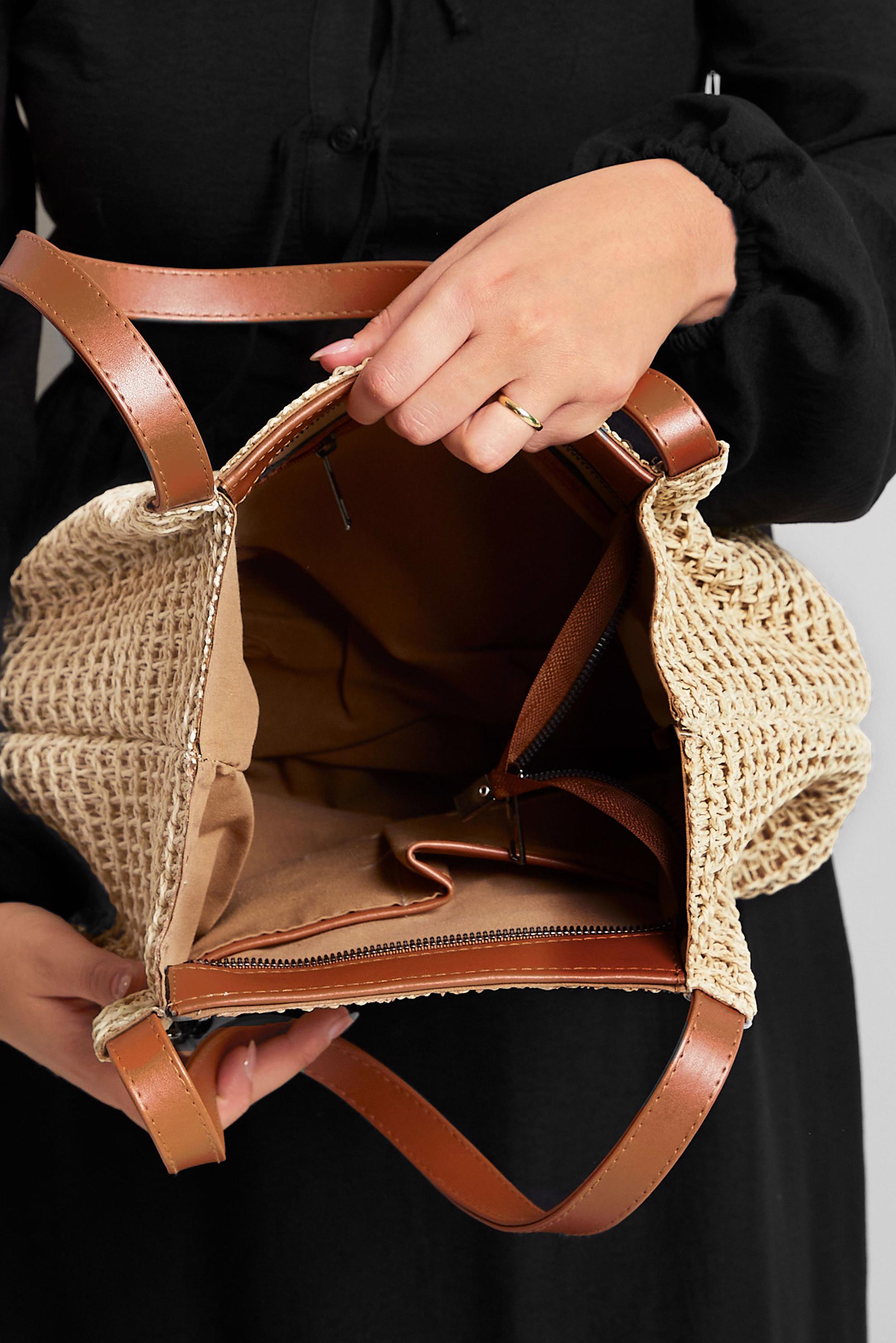 Tesettür giyim BEJ ALVİNA HASIR ÇANTA 2179