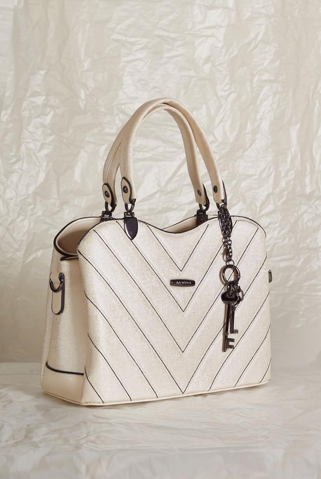 Tesettür giyim BEYAZ ALVİNA AKSESUAR DETAYLI ÇANTA 3045 - ALVİNA