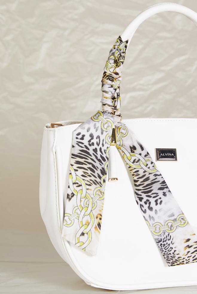 Tesettür giyim BEYAZ FULAR DETAYLI ÇANTA 3090 - ALVİNA