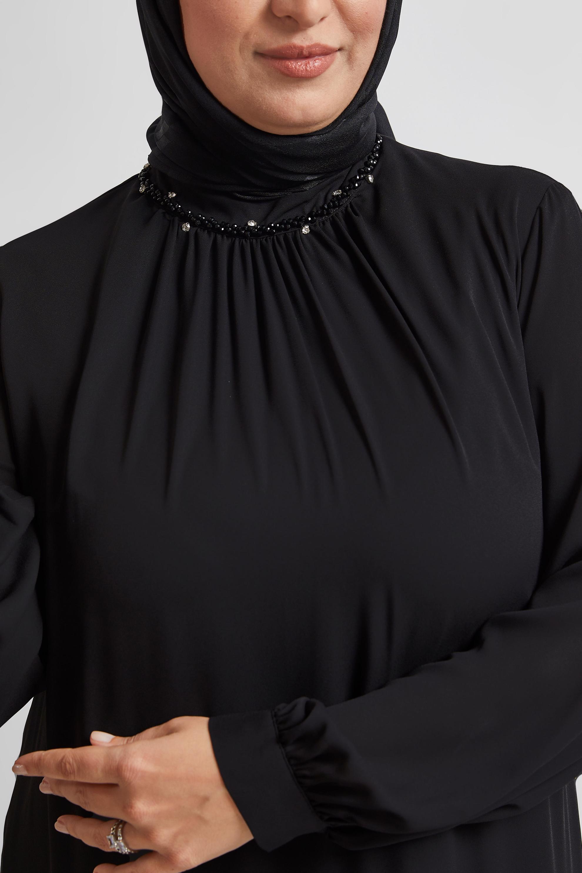 Tesettür giyim SİYAH PİLİSE DETAYLI BÜYÜK BEDEN ELBİSE 20541