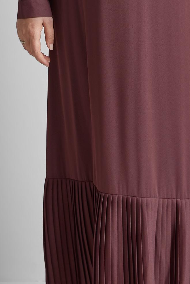 Tesettür giyim PEMBE PİLİSE DETAYLI BÜYÜK BEDEN ELBİSE 20541 - ALVİNA