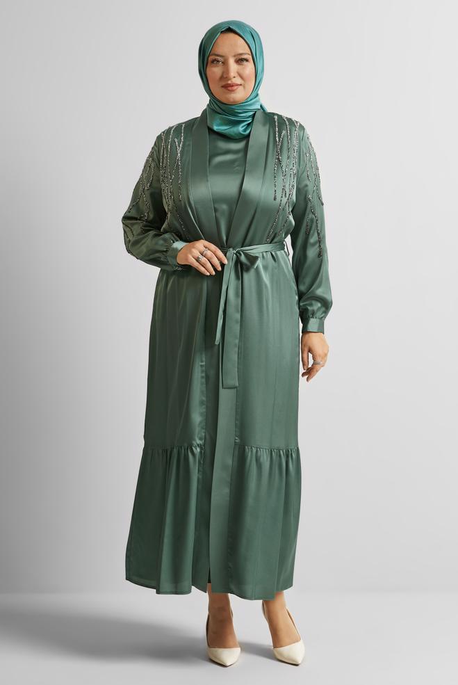 Vêtements hijab VERT COSTUME ROBE AVEC ABAYA 20544 - ALVİNA