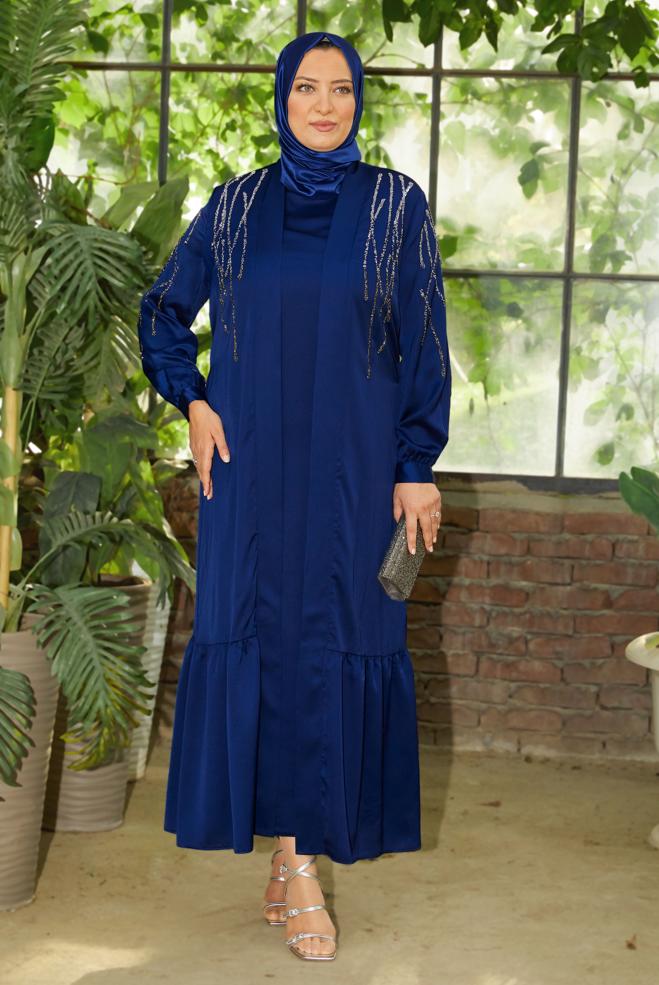 Vêtements hijab BLEU MARINE COSTUME ROBE AVEC ABAYA 20544 - ALVİNA