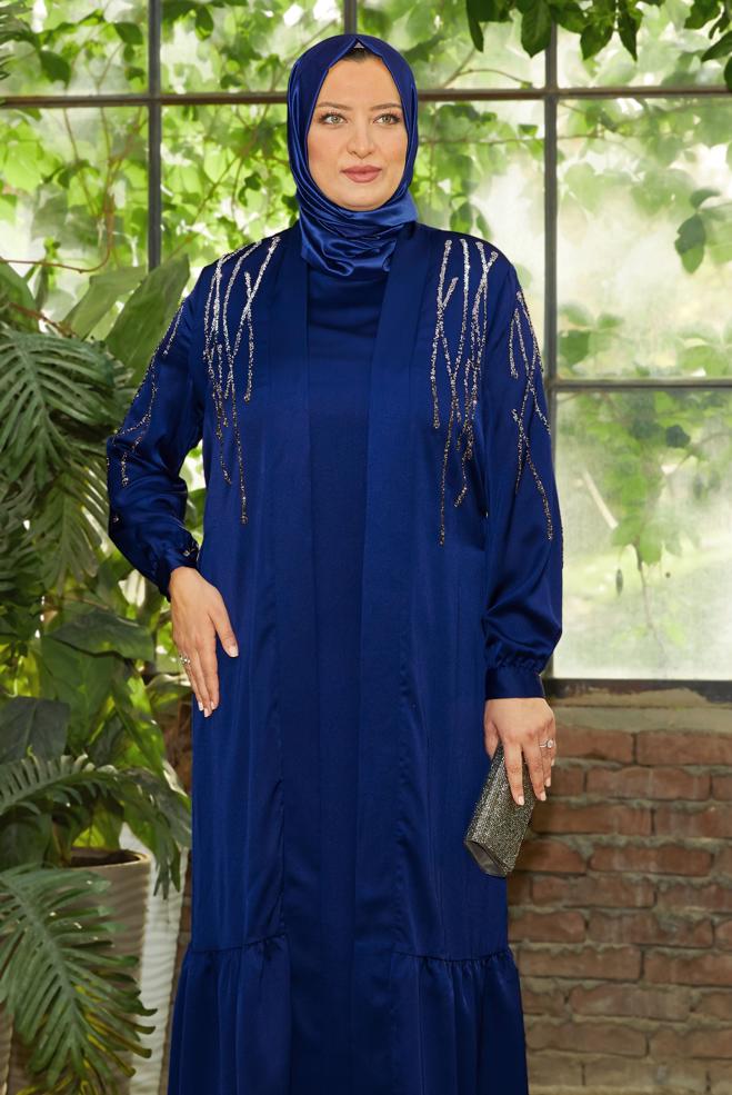 Vêtements hijab BLEU MARINE COSTUME ROBE AVEC ABAYA 20544 - ALVİNA