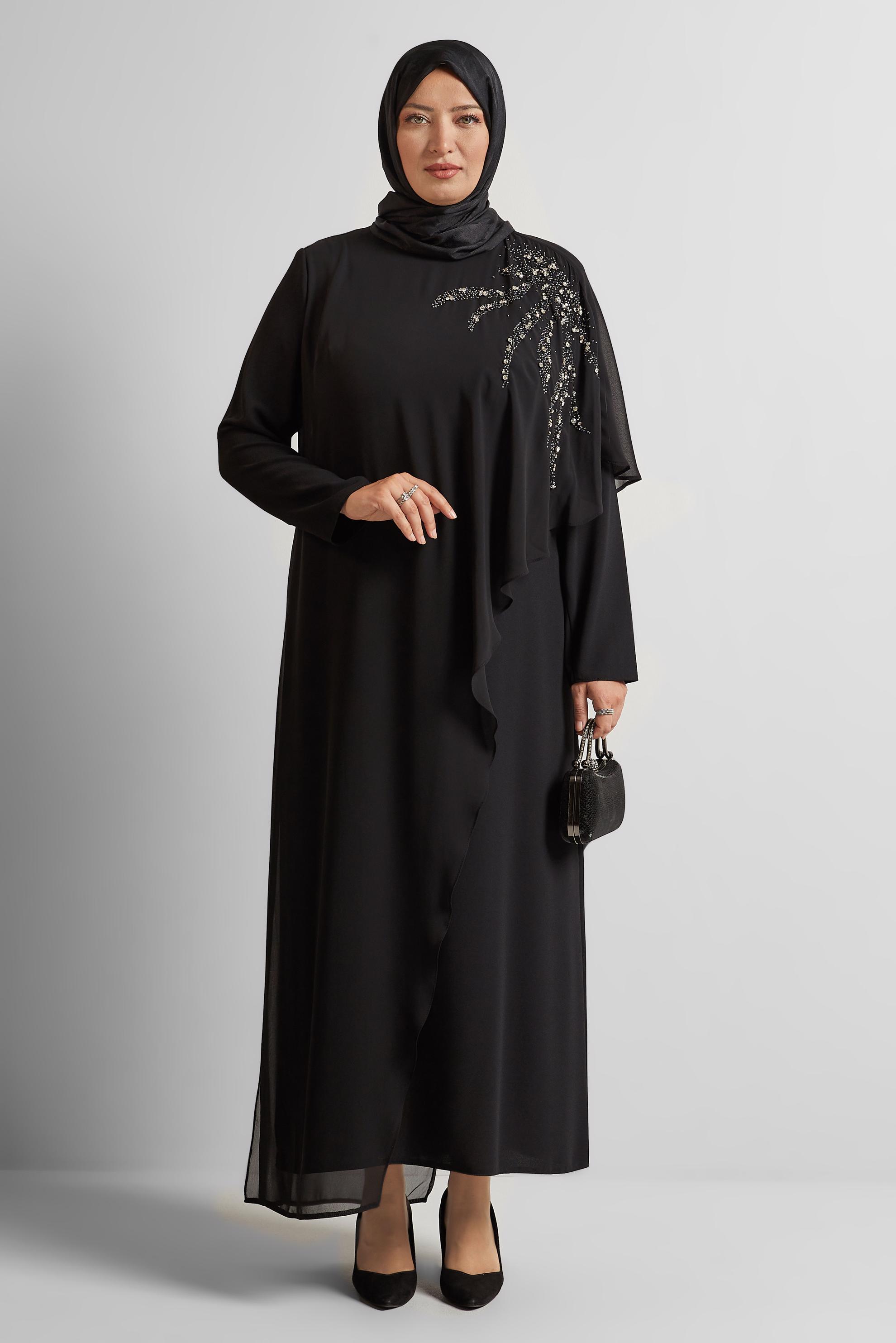 Tesettür giyim SİYAH TAŞLI BÜYÜK BEDEN ELBİSE 20562