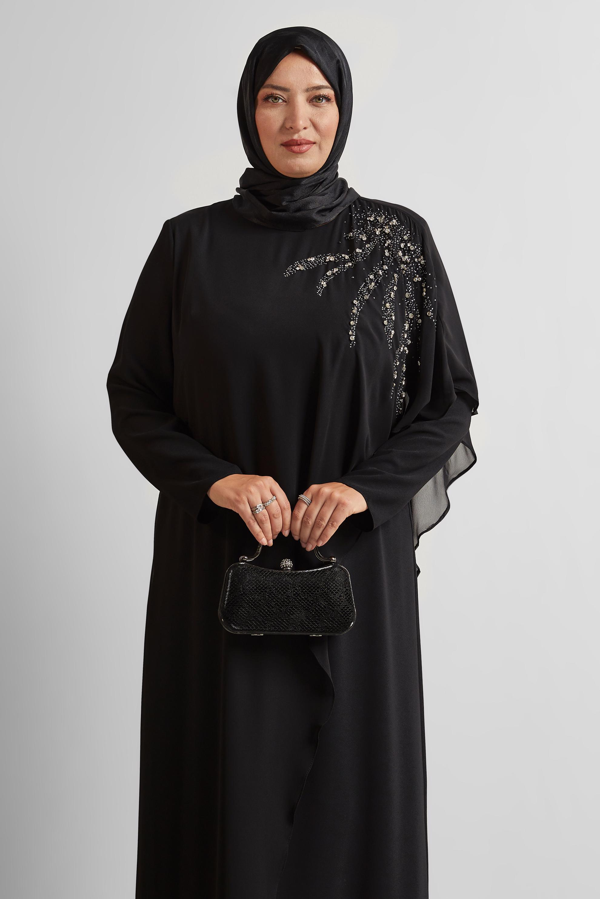 Tesettür giyim SİYAH TAŞLI BÜYÜK BEDEN ELBİSE 20562