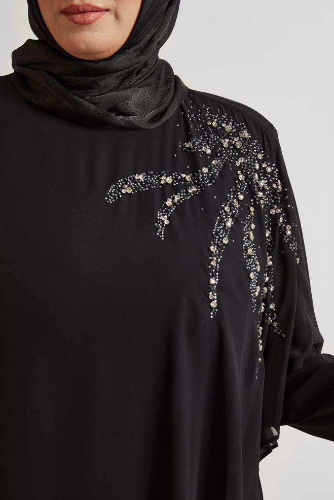 Tesettür giyim SİYAH TAŞLI BÜYÜK BEDEN ELBİSE 20562 - ALVİNA