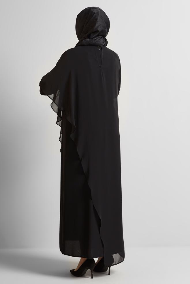 Tesettür giyim SİYAH TAŞLI BÜYÜK BEDEN ELBİSE 20562 - ALVİNA