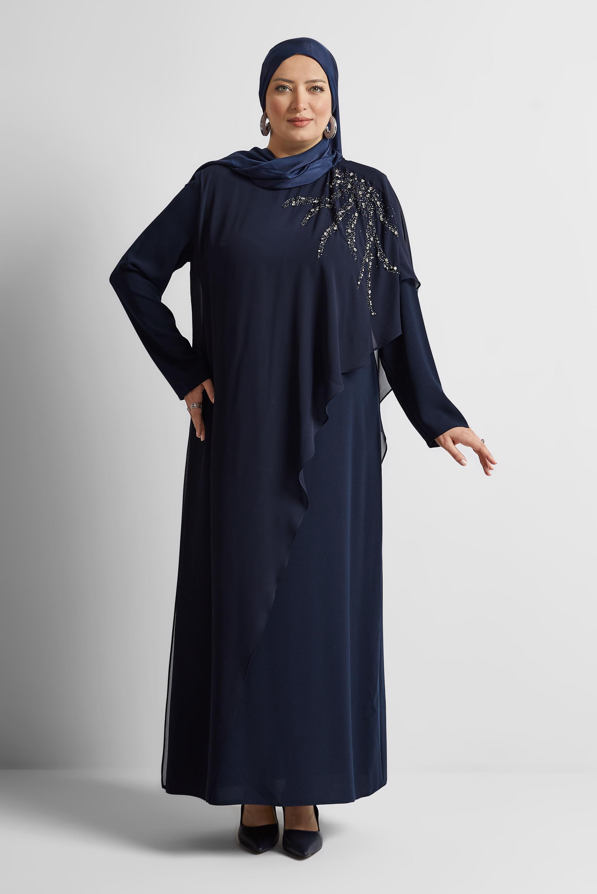 Tesettür giyim LACİVERT TAŞLI BÜYÜK BEDEN ELBİSE 20562