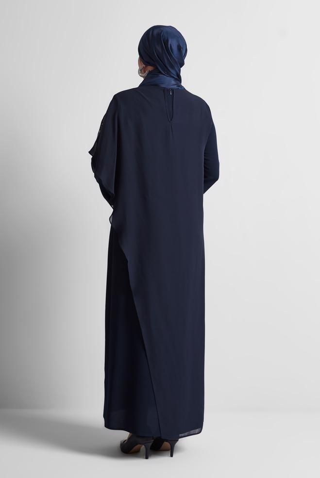 Tesettür giyim LACİVERT TAŞLI BÜYÜK BEDEN ELBİSE 20562 - ALVİNA