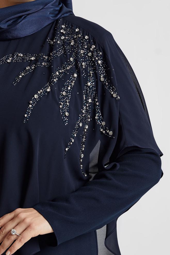 Tesettür giyim LACİVERT TAŞLI BÜYÜK BEDEN ELBİSE 20562 - ALVİNA