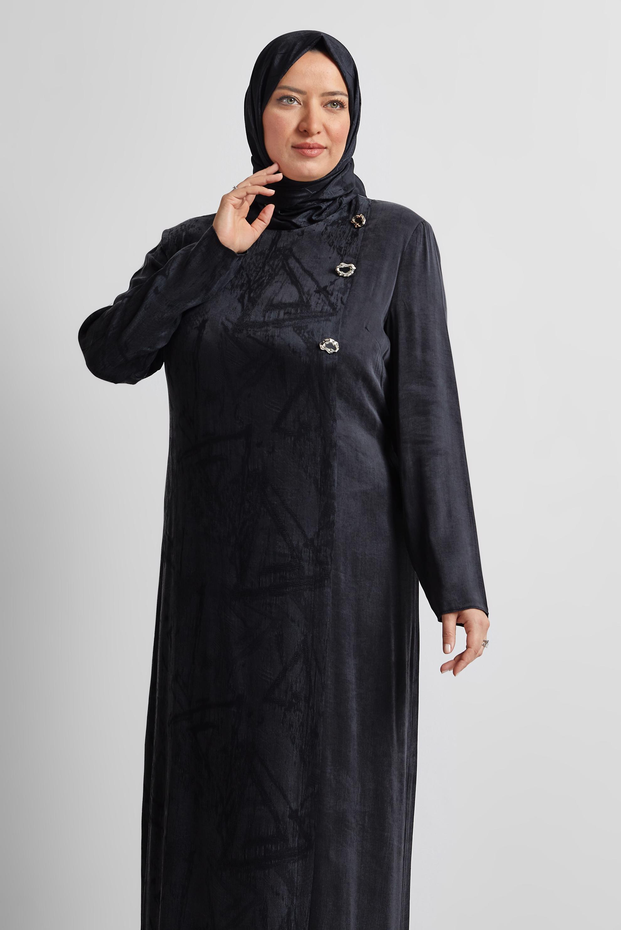 Tesettür giyim SİYAH KUŞAKLI BÜYÜK BEDEN ELBİSE 20639