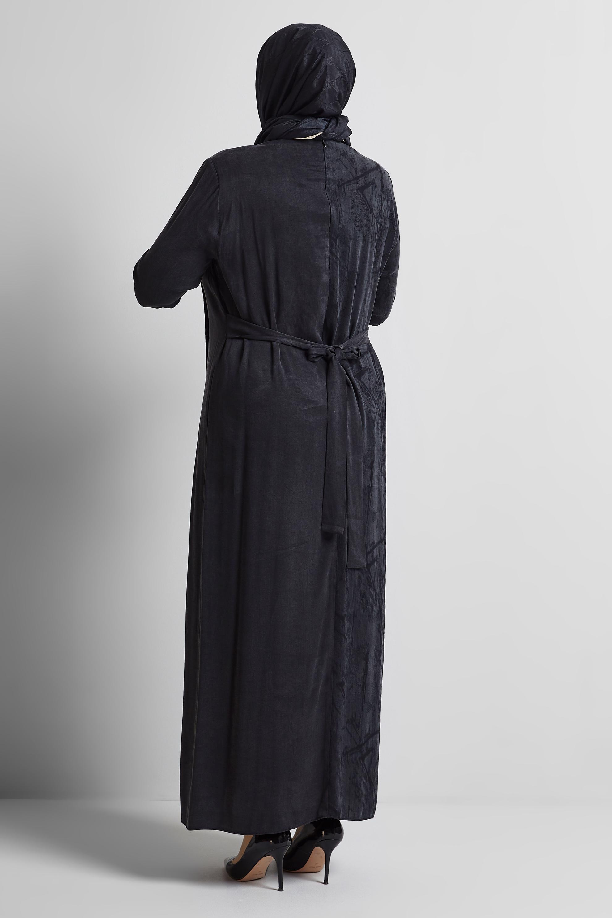 Tesettür giyim SİYAH KUŞAKLI BÜYÜK BEDEN ELBİSE 20639