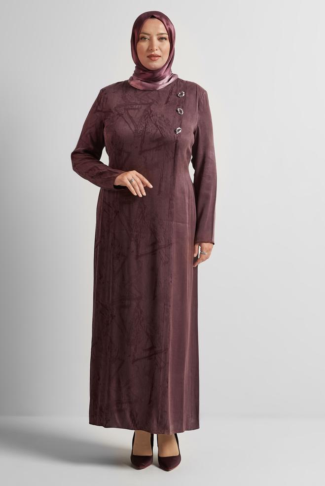 Vêtements hijab ROUGE BORDEAUX ROBE GRANDE TAILLE CEINTURÉE 20639 - ALVİNA