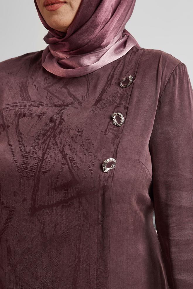 Vêtements hijab ROUGE BORDEAUX ROBE GRANDE TAILLE CEINTURÉE 20639 - ALVİNA