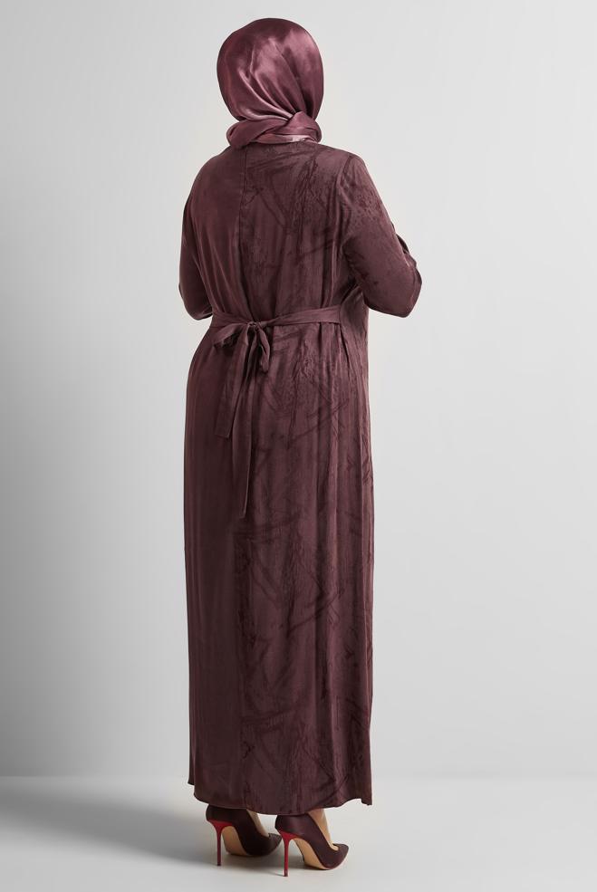 Vêtements hijab ROUGE BORDEAUX ROBE GRANDE TAILLE CEINTURÉE 20639 - ALVİNA