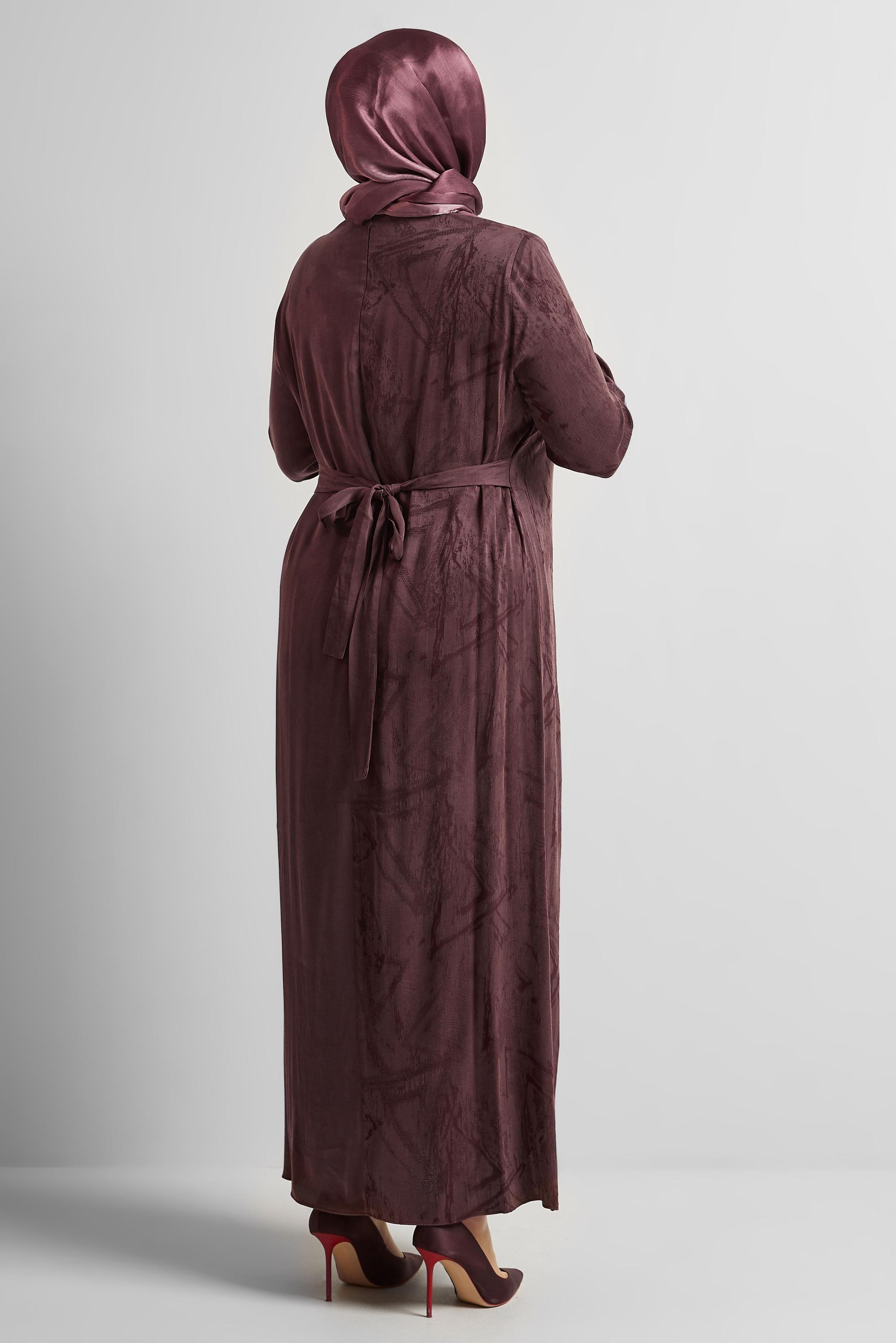 Tesettür giyim BORDO KUŞAKLI BÜYÜK BEDEN ELBİSE 20639