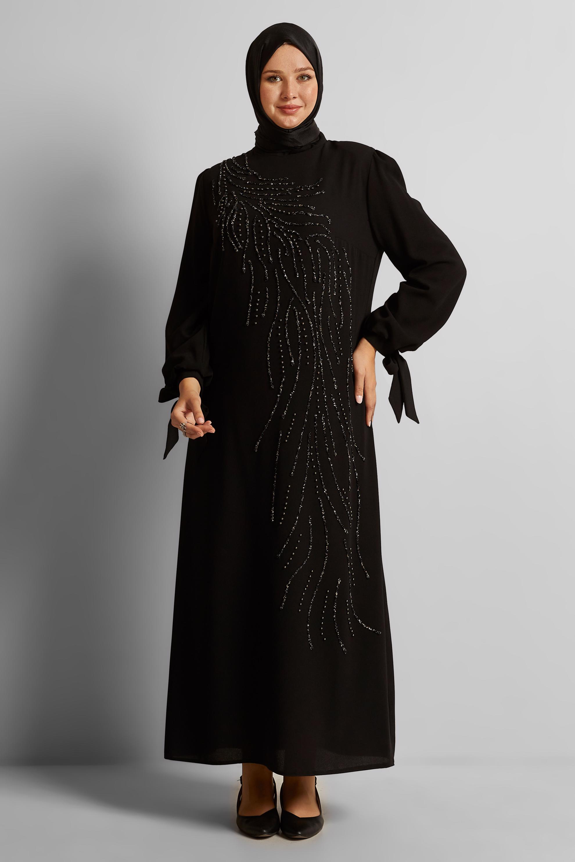 Vêtements hijab NOIR ROBE BRODÉE DE PERLES 20700