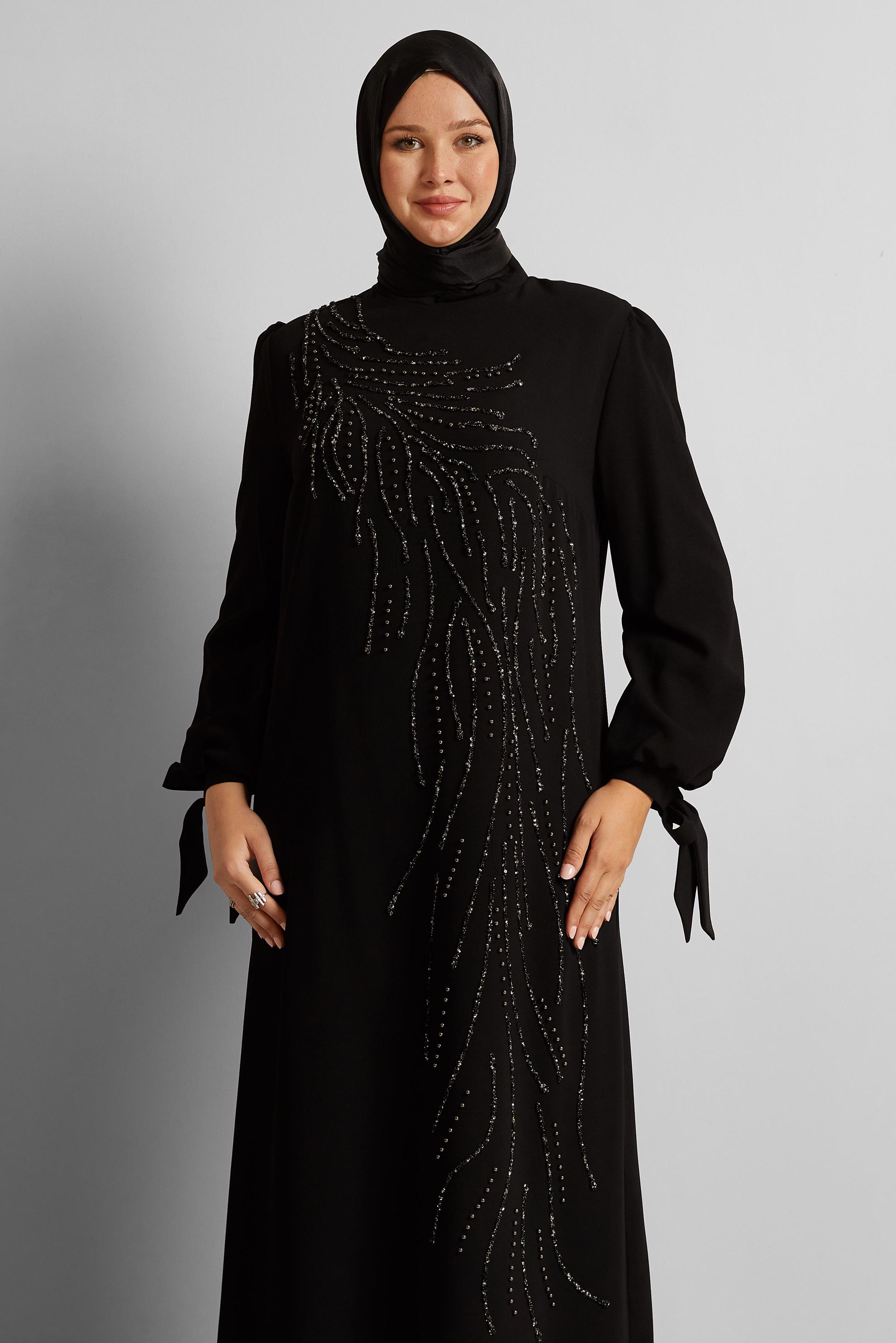 Vêtements hijab NOIR ROBE BRODÉE DE PERLES 20700