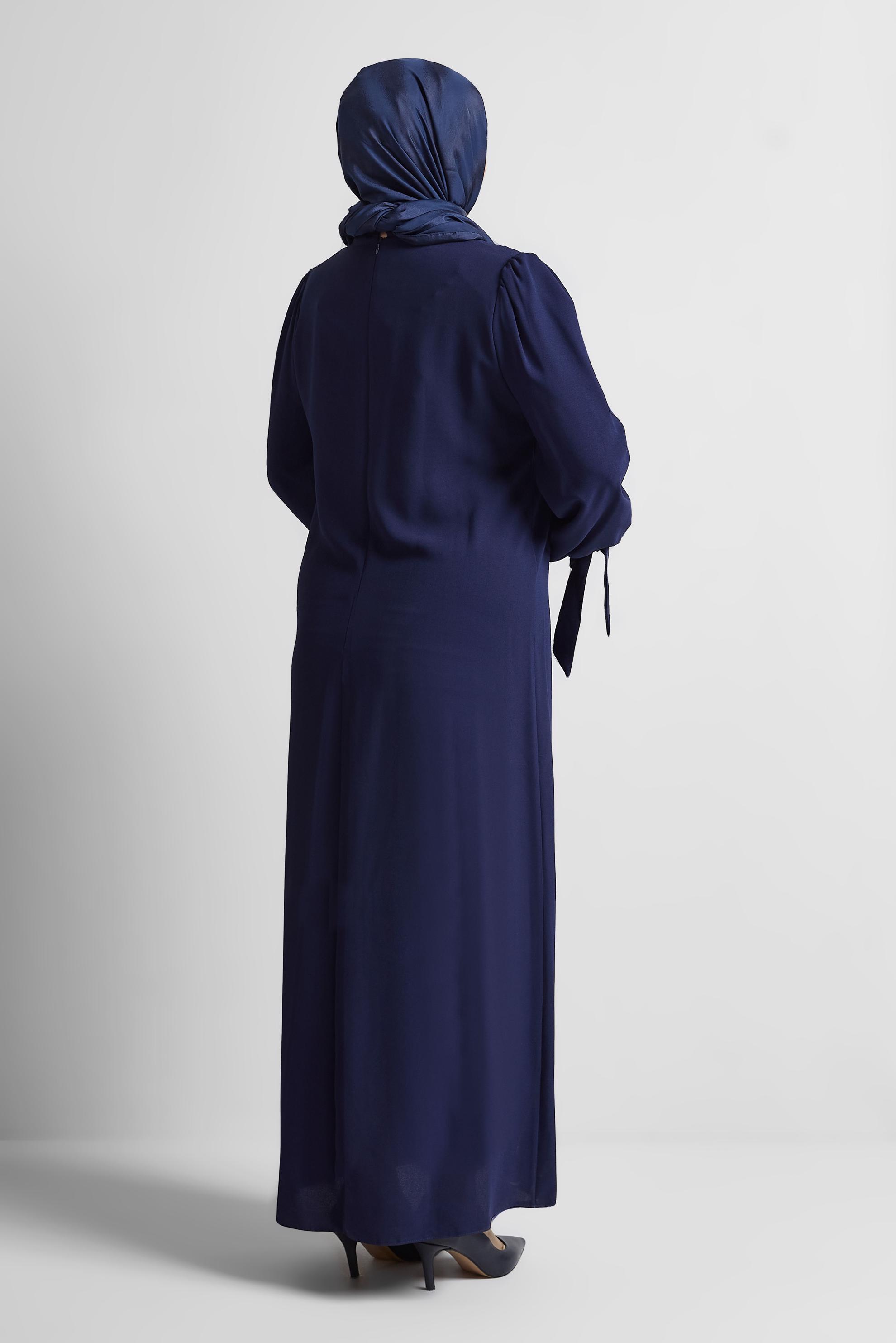 Tesettür giyim LACİVERT BONCUK BASKILI BÜYÜK BEDEN ELBİSE 20700