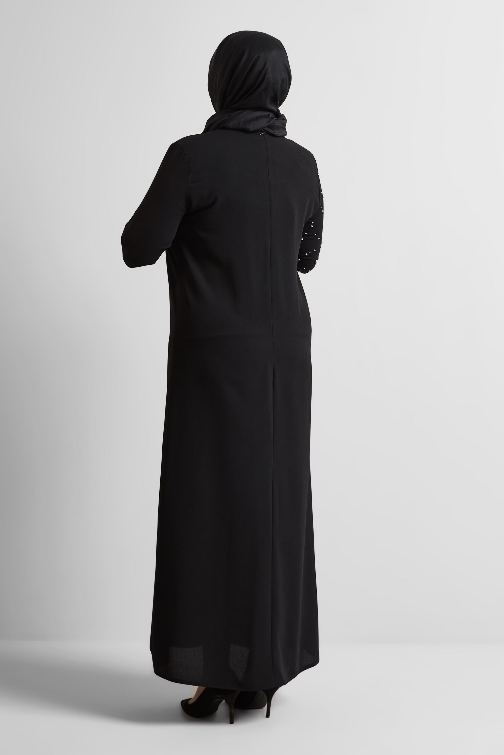 Vêtements hijab NOIR ROBE GRANDE TAILLE AVEC BIJOU 20701