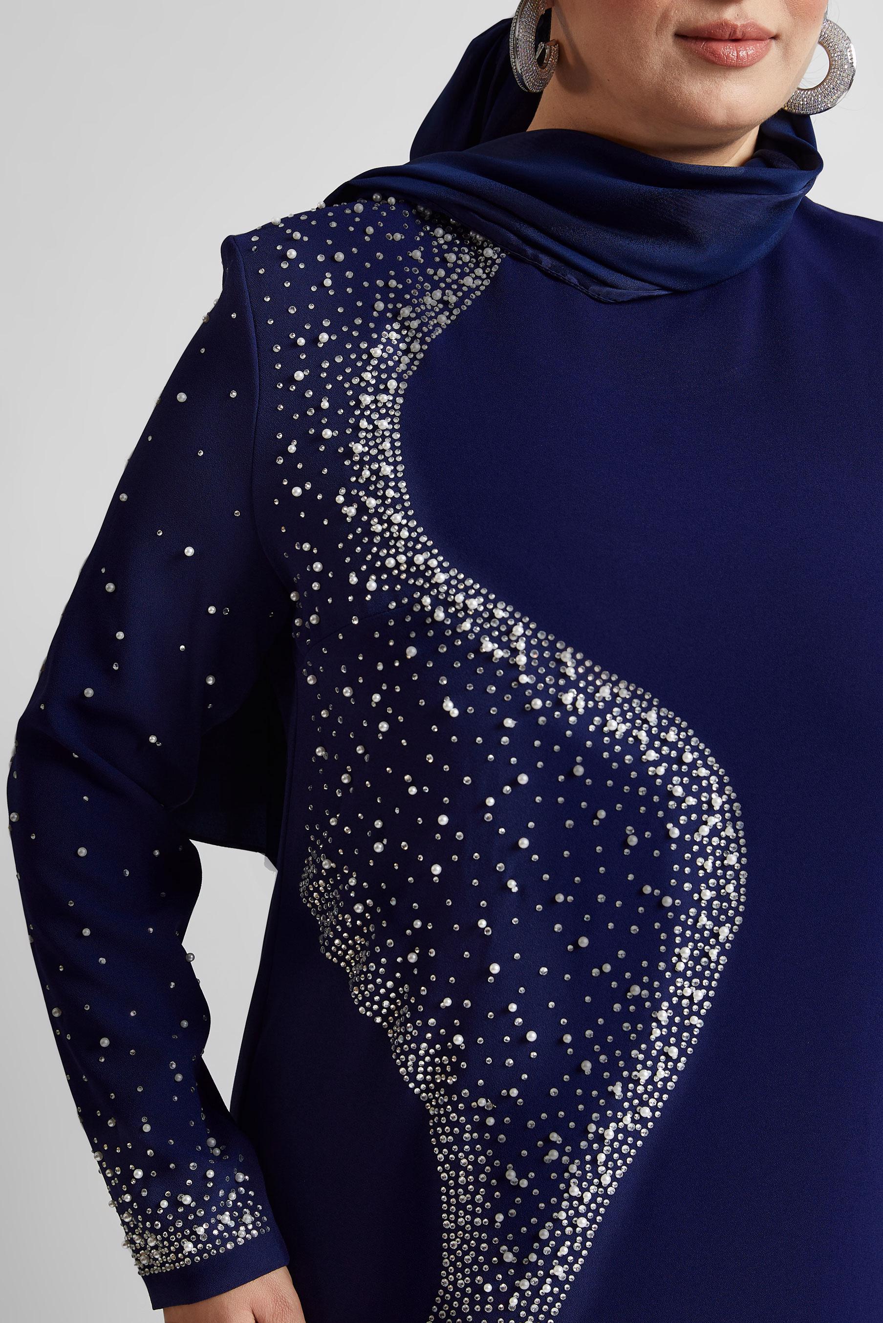 Vêtements hijab BLEU MARINE ROBE GRANDE TAILLE AVEC BIJOU 20701