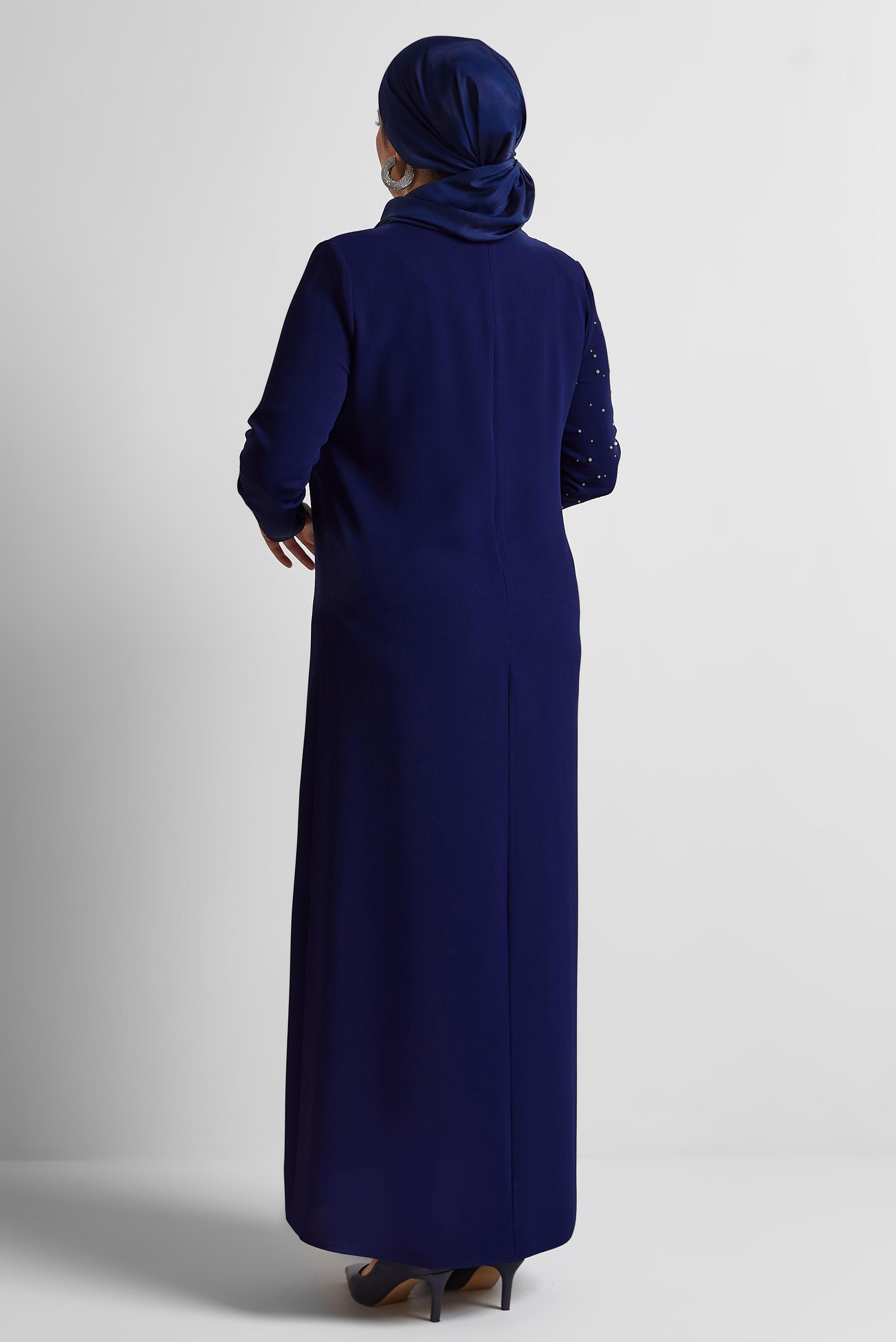 Vêtements hijab BLEU MARINE ROBE GRANDE TAILLE AVEC BIJOU 20701