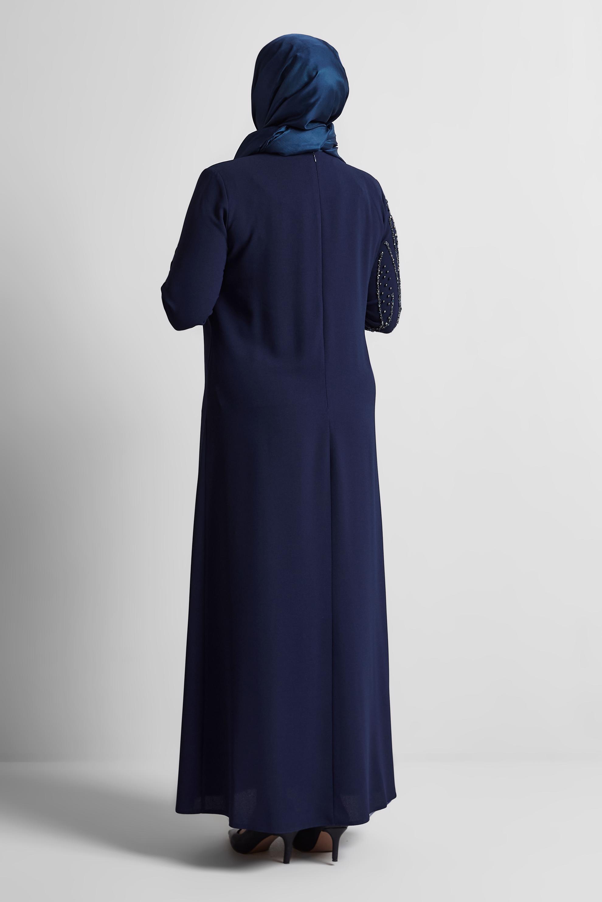 Vêtements hijab BLEU MARINE ROBE BRODÉE DE PIERRES PRÉCIEUSES 20702