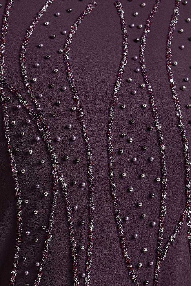 Tesettür giyim MOR TAŞ BASKILI BÜYÜK BEDEN ELBİSE 20702 - ALVİNA